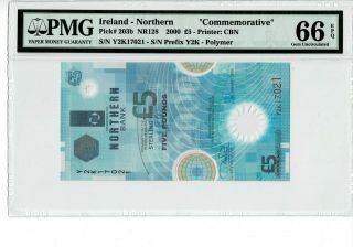 Northern Ireland P 203b 2000 5 Pounds Prefix Y2k Commemorative Pmg 66 Epq