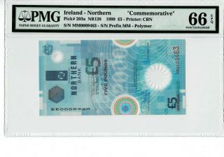 Northern Ireland P 203a 1999 5 Pounds Prefix Mm Commemorative 9463 Pmg 66 Epq