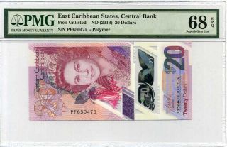 East Caribbean 20 Dollars Nd 2019 P Polymer Gem Unc Pmg 68 Epq