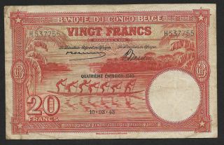 Belgian Congo 20 Francs 10 - 03 - 1943 P15