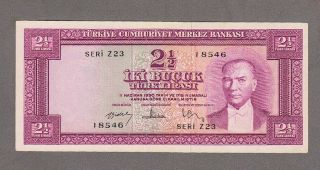 Turkey 2½ Lira 1957 Nd 1966 Pick 152a Vf