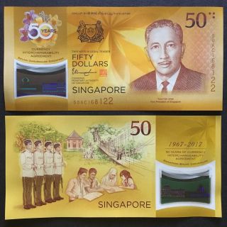 2017 Singapore Portrait 50 Dollars Polymer P - 62 Unc 50th Anniv Cia Comm