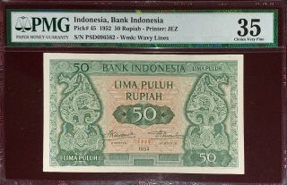 Indonesia Banknote,  50 Rupiah 1952 Pmg 35