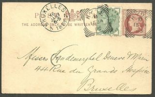 1/2d Qv Stationery Die Post Card,  1/2d Hyde 1883 Squared Circles To Bruxelles