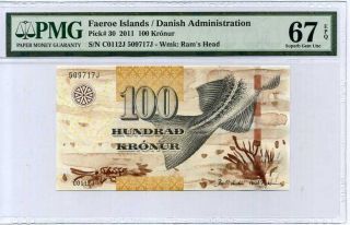 Faeroe Islands 100 Kronur 2011 P 30 Gem Unc Pmg 67 Epq