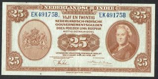 Netherlands Indies 25 Gulden 1943 Xf/au Muntbiljet Indonesia Abnc P115