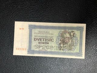 1945 Czechoslovakia 2000 Korun Specimen Banknote Uncirculated Extra Fine