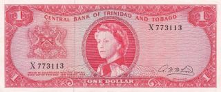 Central Bank Of Trinidad And Tobago 1 Dollar 1964 P - 26 Unc Qn.  Elizabeth Ii