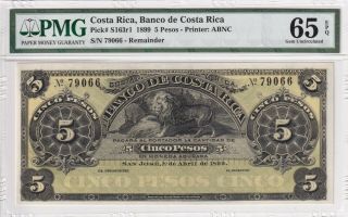 Nd 1899 Costa Rica 5 Pesos P - S163r1 Pmg 65 Epq Gem Unc