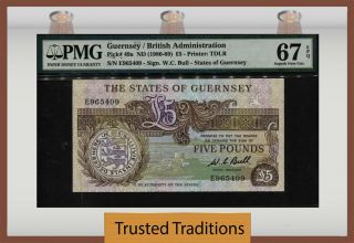 Tt Pk 49a Nd (1980 - 89) Guernsey / British Administration 5 Pounds Pmg 67q