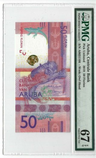 P - Unl 2019 50 Florins,  Aruba Centrale Bank,  Issue,  Pmg 67epq,  Gem