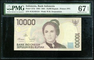 Indonesia 10000 10,  000 Rupiah 1998 / 2001 P 137 Gem Unc Pmg 67 Epq