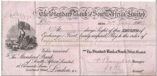 The Standard Bank Of South Africa 2nd Bill Exchange Beira Mozambique 1907 £30
