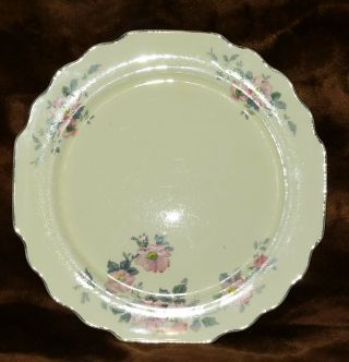 Lido Canarytone Dinner Plate Vtg 171a W.  S.  George With Pink Flowers Gray Leaves