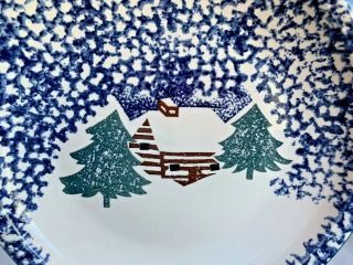 12 " Round Platter Chop Plate Folk Craft Cabin In The Snow By Tienshan