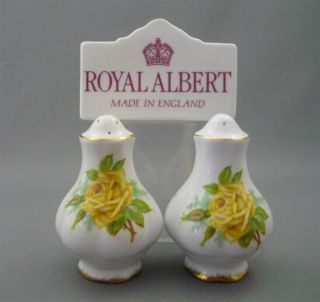 Royal Albert England Bone China Yellow Tea Rose Salt & Pepper Shaker Set