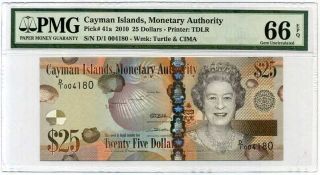 Cayman Islands 25 Dollars 2010 P 41 Gem Unc Pmg 66 Epq Nr