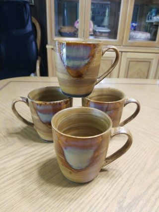 Set Of 4 Sango Splash Stoneware 4 " Coffee Cups Mugs Brown Drip Glaze 4951 Guc
