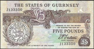 The States Of Guernsey 5 Pounds (1990 - 1995) P:53b Unc