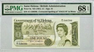 St.  Helena 1 Pound Nd 1981 P 9 Qe Ii Gem Unc Pmg 68 Epq Highest