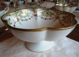 Nippon 6 1/4 " Handpainted Footed Bowl.  Gold Moriage And Swag Design.  Morimura