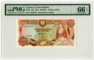 Central Bank Of Cyprus,  1982 Issue Banknote.  500 Mils P - 45a,  Pmg Gem Unc.  66 Epq