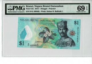 Brunei Negara Brunei Darussalam 2016 1 Ringgit Polymer Pmg 69 Epq Gem Unc