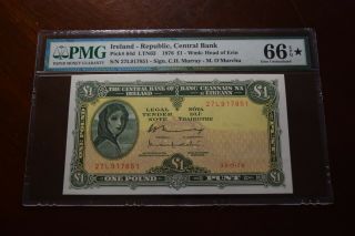 Ireland - Republic,  Central Bank 1976 1 Pound P - 64d Pmg Gem Unc 66 Epq Star