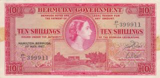 10 Shillings Very Fine Banknote From British Colony Of Bermuda 1957 Pick - 19b Rar