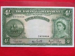 1953 Bahamas 4 Shillings Old Banknote