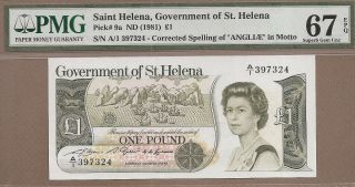 Saint Helena: 1 Pound Banknote,  (unc Gem Pmg67),  P - 9a,  1981,