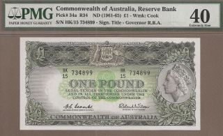 Australia: 1 Pound Banknote,  (xf Pmg40),  P - 34a,  1961 - 65,