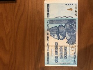 Zimbabwe 100 Trillion Dollars 2008 Uncirculated Verified