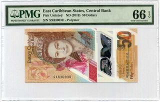 East Caribbean 50 Dollars Nd 2019 P Polymer Gem Unc Pmg 66 Epq