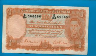 Australia 10 Shillings (1939) Banknote P - 25a Sheehan & Mcfarlane Axf