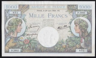 France - - - - - 1000 Francs 1944 - - - - - Xf,  - - - - - R