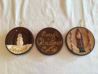 3 Ragon House Christmas Plate Ornaments 4” Santa,  Snowman,  Merry Christmas