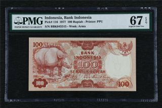 1977 Indonesia Bank Indonesia 100 Rupiah Pick 116 Pmg 67 Epq Gem Unc
