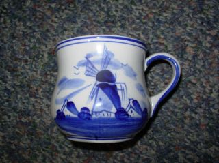 Delft Blue Tea Coffee Cup Mug Hand Painted Holland Windmill Flowers Daic