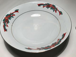 " Poinsettia & Ribbons " Christmas Fine China Set Of 2 Serving Bowls 9 1/2 "