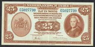 Netherlands Indies 25 Gulden 1943 Xf Muntbiljet Indonesia Abnc P115