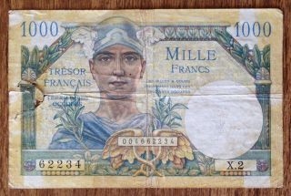 France,  Tresor Francais,  Military Post Wwii,  1000 Francs,  1947,  P - M10,  G/vg Net