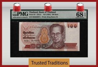 Tt Pk 97 Nd (1994) Thailand 100 Baht " King Rama Ix " Pmg 68 Epq Gem Unc