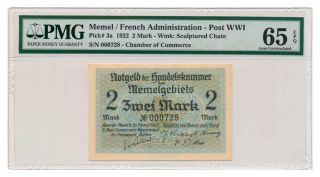Memel Banknote 2 Mark 1922.  Pmg Ms - 65 Epq