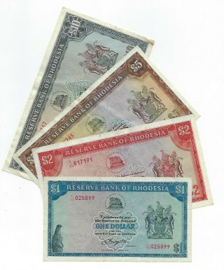 Rhodesia Rhodes Watermark $1,  $2,  $5 & $10 Set 1975 - 78 Vf.  Jo - 8360