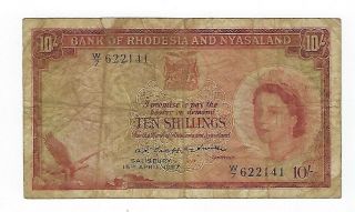 Rhodesia & Nyasaland 10 Shillings 1957.  Jo - 8355