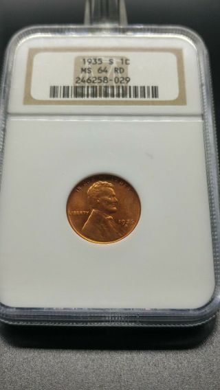 1935 S Lincoln Cent Ngc Ms 64 Rd - Very Scarce -
