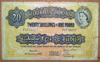 East Africa 20 Shillings / Pound Ad 1955 Very Fine Several Nicks As It Is
