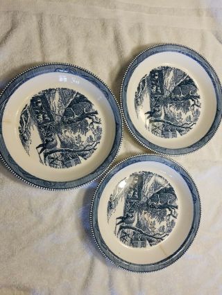 3 Blue Currier And Ives 10 Inch Pie Plate Royal China