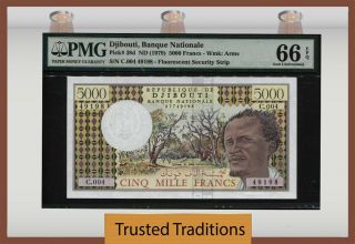 Tt Pk 38d Nd (1979) Djibouti Banque Nationale 5000 Francs Pmg 66 Epq Gem Unc